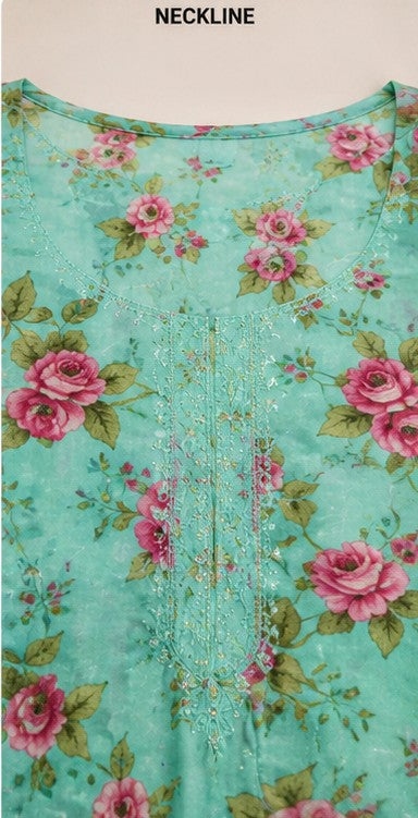 AQUA BLOSSOM EMBROIDERED PRINTED LAWN 3-PIECE SUIT