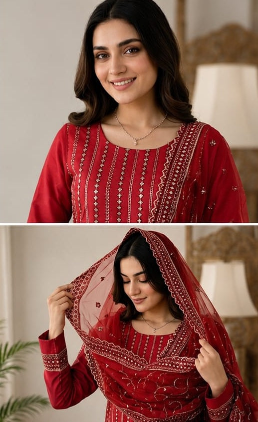 SCARLET MUSE EMBROIDERED 3-PIECE UN-STITCHED SUIT