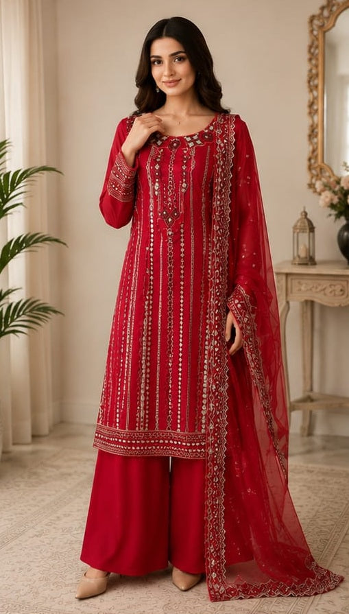SCARLET MUSE EMBROIDERED 3-PIECE UN-STITCHED SUIT