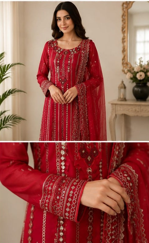 SCARLET MUSE EMBROIDERED 3-PIECE UN-STITCHED SUIT