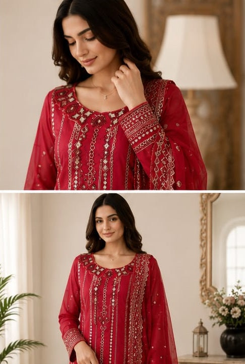 SCARLET MUSE EMBROIDERED 3-PIECE UN-STITCHED SUIT