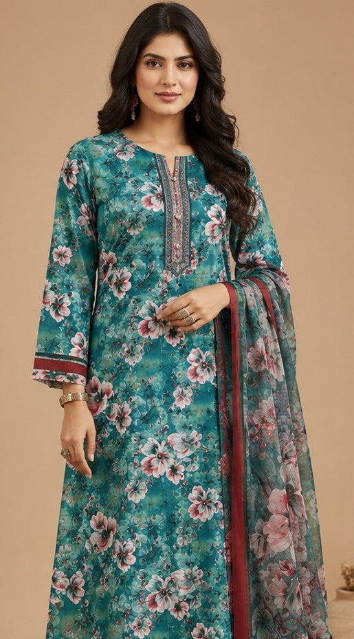 MINT PETALS PREMIUM PRINTED LAWN 3Pcs SUIT