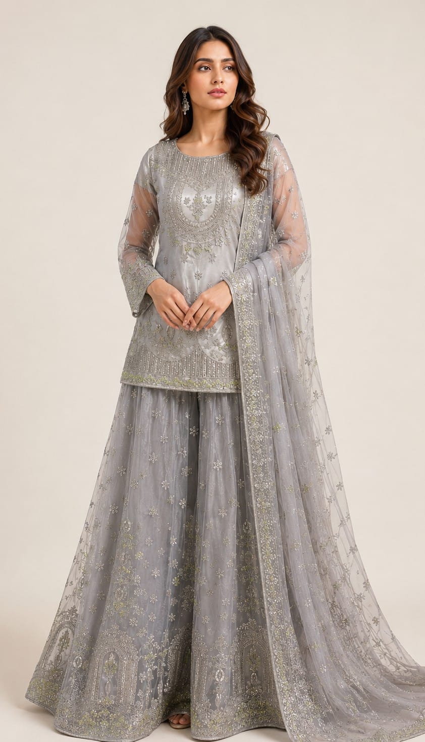 Pearl Majesty -Luxury Net lehenga with Satin silk , 3pcs Un-stitched Lehenga Set