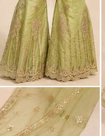 Lime Green Embroidered Gharara
