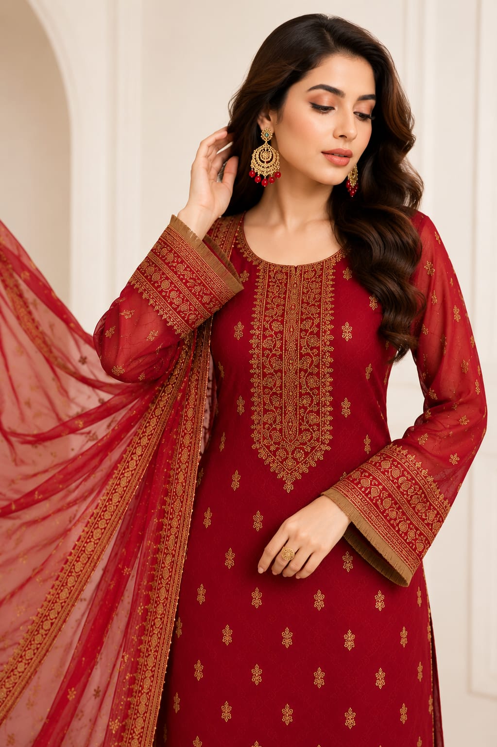 Gulnaar– 3 Piece Un-stitched Organza Suit