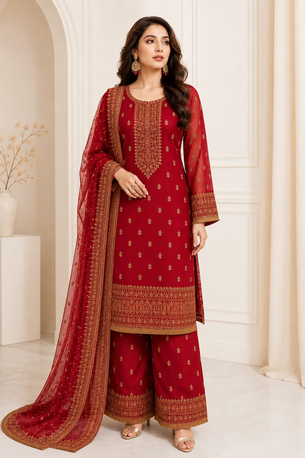 Gulnaar– 3 Piece Un-stitched Organza Suit