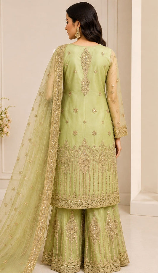 Lime Green Embroidered Gharara