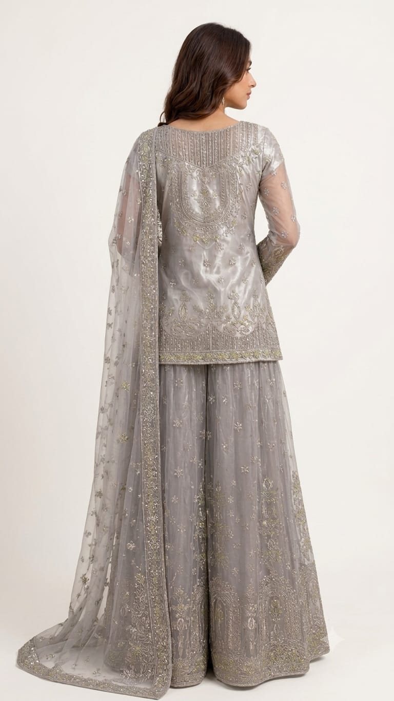 Pearl Majesty -Luxury Net lehenga with Satin silk , 3pcs Un-stitched Lehenga Set