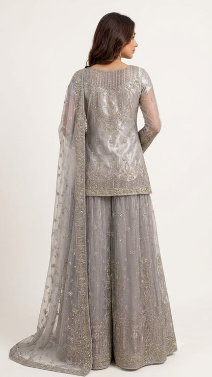 Pearl Majesty -Luxury Net lehenga with Satin silk , 3pcs Un-stitched Lehenga Set