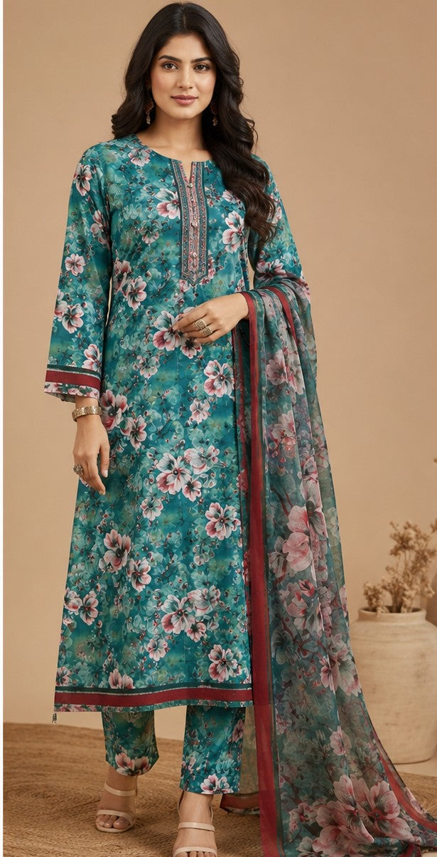 MINT PETALS PREMIUM PRINTED LAWN 3Pcs SUIT
