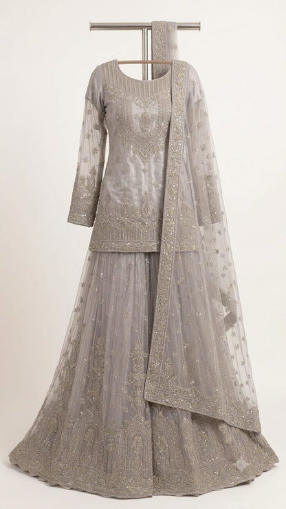 Pearl Majesty -Luxury Net lehenga with Satin silk , 3pcs Un-stitched Lehenga Set