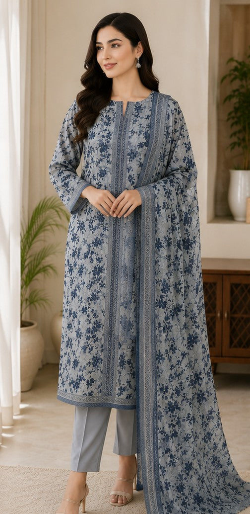 MIDNIGHT BLOOM PREMIUM PRINTED LAWN 3PCS SUIT